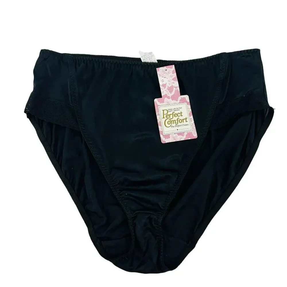 Vintage USA Black Sheer Inky Black Nylon Lace Panty Brief Womens 44/46
